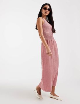 Ärmelloses Midaxi-Hängerkleid mit rotem Vichy-Karomuster Rot 38