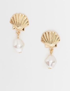 Boucles d'oreilles coquillage à perles fantaisie - Doré-Blanc One Size