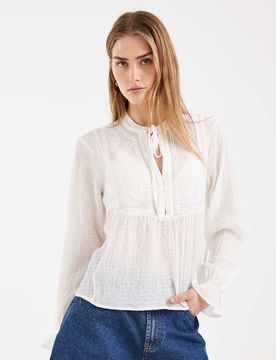 Blouse à fleurs brodées - Blanc 44