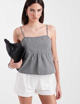 Camisole-Oberteil mit Vichykaros in Schwarz Schwarz 36