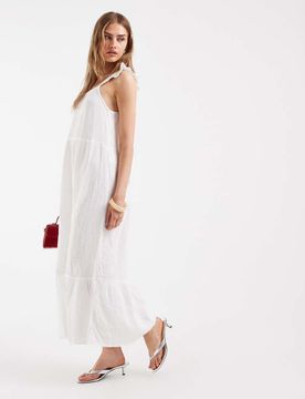 Gestuftes Maxikleid aus Musselin in Weiß Weiß 34
