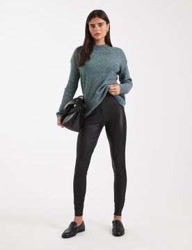 Leggings aus Kunstleder in Schwarz mit hohem Bund Schwarz 36