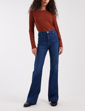Madison - Schlagjeans in Dunkelblau mit Taschendetail und hohem Bund Blau W25 L30