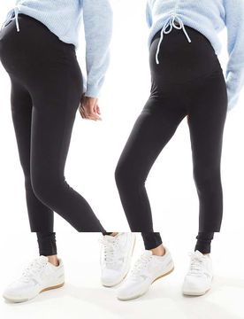 Maternity - 2er-Pack Leggings in Schwarz Schwarz S