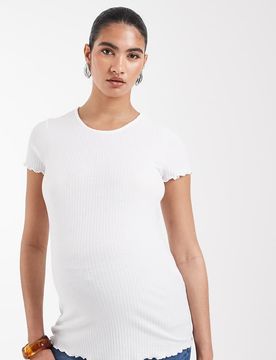 Maternity - Kurzärmliges Oberteil in Weiß mit Kräuselsaum, Umstandsmode Weiß 36