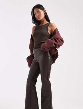 Pantalon évasé en similicuir - Marron-Brown M-L28