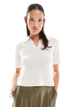 Polohemd aus weitmaschigem Strick in Beige-Neutral Neutral 34