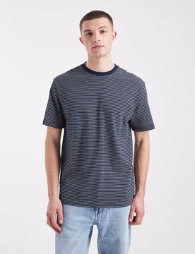 SONS - Gestreiftes Relaxed-Fit-T-Shirt in Marineblau Marineblau 2XL