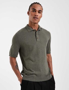 SONS - Kurzärmliges Polohemd aus Strick in Khaki-Grün Grün L