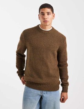 Sons - Strickpullover in gesprenkeltem Olivgrün mit Rundhalsausschnitt Grün S