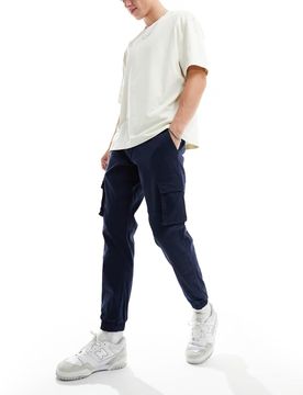 Sons - Schmal zulaufende Cargohose in Marineblau mit Bündchen Blau W74 L81 cm