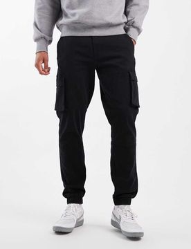 SONS - Schmal zulaufende Cargohose in Schwarz mit Bündchen Schwarz W36 L34