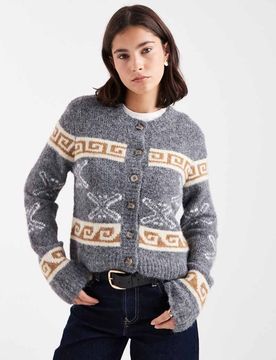 Gilet en maille motif jacquard - Gris chiné 36-38