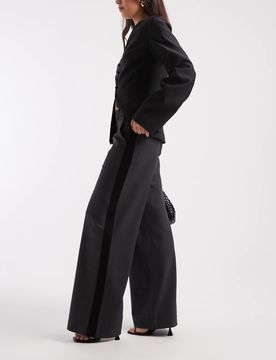 Pantalon ample habillé en tissu stretch à bande latérale - Gris chiné 36