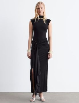 Ärmelloses Midikleid in Schwarz mit Bindegürtel Schwarz M