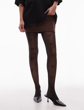 Collants transparents à motif nauds - Noir M