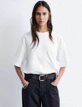 Kastig geschnittenes Oversize-T-Shirt in Weiß Weiß S