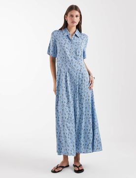 Midaxi-Kleid mit Blumenmuster in Blau-Schwarz Schwarz 34