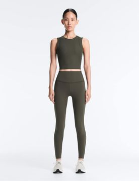 Comfortlux - Knöchellange, gerippte Leggings in Military-Grün mit hohem Bund Grün XS