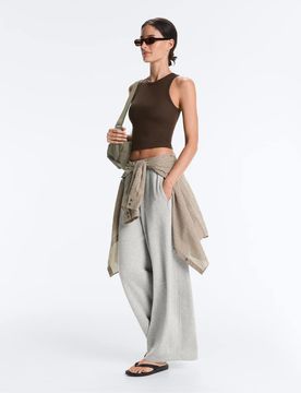 Langes, geripptes Tanktop aus Modalmix in Braun Braun M