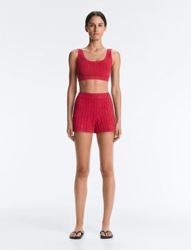 Short en maille torsadée - Rouge délavé L