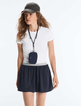 Short en piqué de coton à fines rayures - Bleu marine L