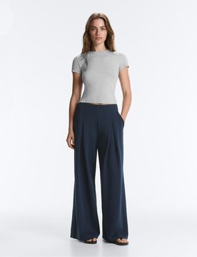 Pantalon ample en piqué de coton - Bleu marine M
