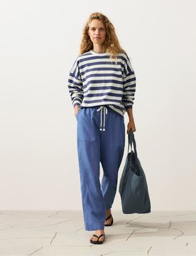Pantalon droit en lyocell mélangé et lin - Bleu XL