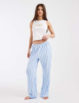 Ensemble de pyjama rayé avec débardeur côtelé et pantalon en jersey à imprimé citrons - Bleu-multicolore 38