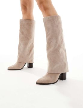 Elena - Kniehohe Stiefel in Taupe mit Umschlag-Neutral Neutral 37