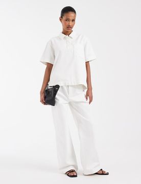 Jeans in Ecru mit geradem Schnitt und Paperbag-Bund, Kombiteil-Weiß Weiß 41-43