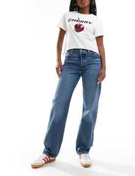 Straight Jeans in Mittelblau im 90er-Stil Blau W31 L30