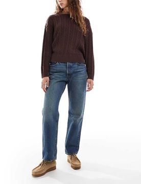 Straight Jeans in dunkelblauer Waschung Blau W32 L29