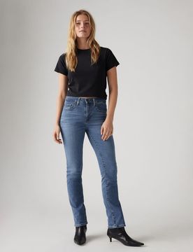 Straight Jeans in Mittelblau mit hohem Bund Blau W31 L34