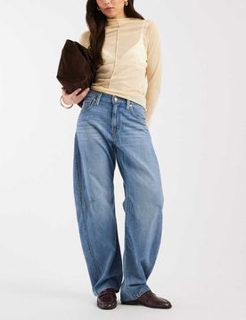 Barrel-Leg-Jeans in Mittelblau Blau W26 L31