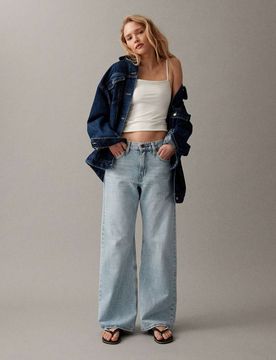 Middy - Lockere Bootcut-Jeans in Bleach-Waschung-Blau Blau W28 L29