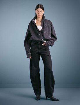 Weite Dad-Barrel-Jeans in Schwarz-Marineblau Marineblau W29 L30