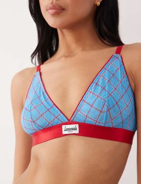 Brassière en tulle stretch à carreaux - Turquoise et rouge-multicolore 34C-D