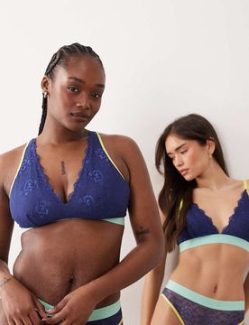 Poitrines généreuses - Trilogy - Brassière en dentelle - Bleu marine et vert-Multicolore 90E-G