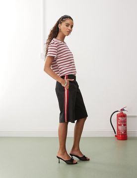 Sevigney - Bermuda façon coupe-vent à taille élastique et bande latérale - Noir XS