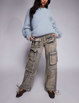 Pantalon cargo droit en denim - Rose délavé 40