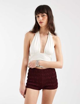 Kubo - Geraffte Shorts in Kastanienbraun-Rot Rot L