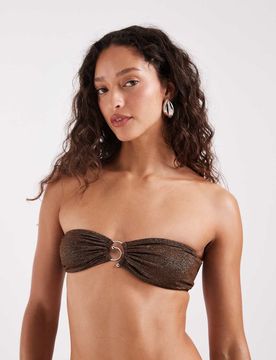 Sorawa - Trägerloses Bikinioberteil in schimmerndem Braun mit Spiralen-Detail mit Perlen, Kombiteil-Brown Brown XL