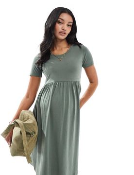 Mamalicious - Robe t-shirt babydoll courte de grossesse - Kaki-Vert S
