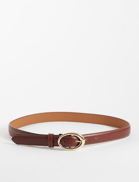 Ceinture fine en similicuir avec boucle ovale - Marron M