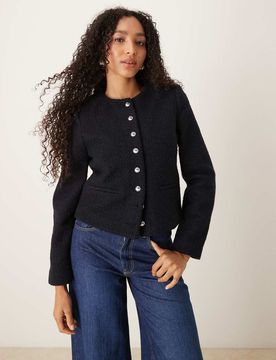 Elegante Jacke aus Bouclé in Marineblau Marineblau M