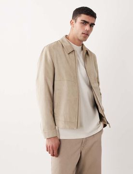 Jacke aus Wildlederimitat in Beige mit Reißverschluss-Neutral Neutral XL