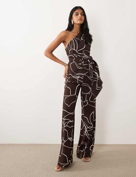 Lauren - Pantalon droit d'ensemble à imprimé tourbillons - Marron 36