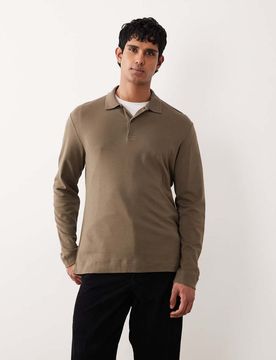 Strickoberteil aus 100% Baumwolle in Khaki mit Polokragen-Grün Grün L