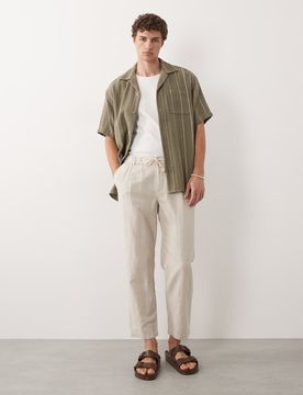 Relaxed-Fit-Hose aus Leinenmix in Ecru mit elastischem Kordelzugbund-Neutral Neutral 48